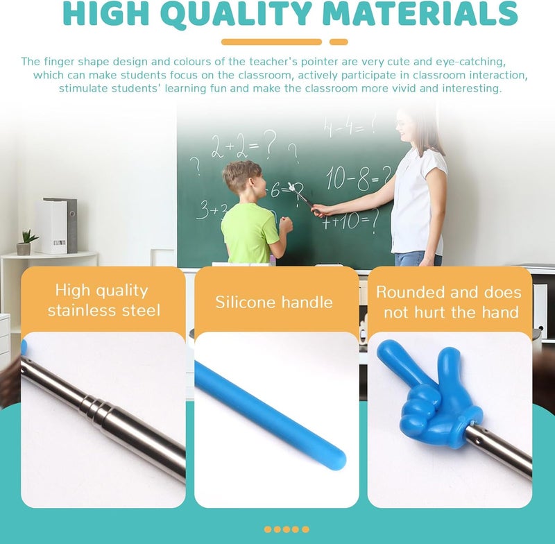 Bagentry 4 Pcs Teacher Pointer Stick for Classroom Extendable Pointer Finger Telescoping Hand Pointer Retractable Pointing Stick Reading Aid for Presentation Whiteboard (Red, Yellow, Blue, Green) - Image 3